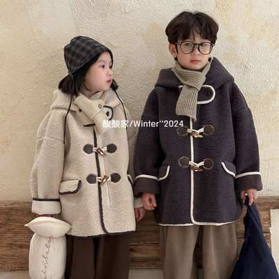 儿童韩版牛角扣皮毛一体大衣