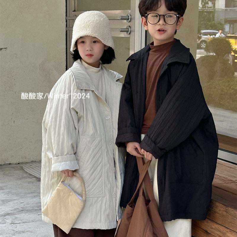 儿童纯色中长款竖条绗线夹棉外套冬季新品韩系男女童休闲翻领棉衣,童装/婴儿装/亲子装,普通外套,淘宝优惠券,粉丝福利购,淘宝优惠卷