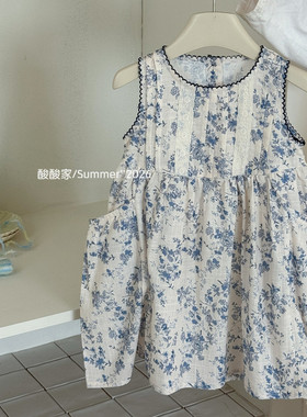 女童清新文艺风蓝色碎花背心裙夏季新品韩系女宝宝森系无袖连衣裙