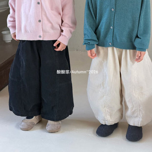 儿童灯芯绒休闲阔腿裤秋季新品韩系男女童宽松萝卜裤百搭长裤洋气