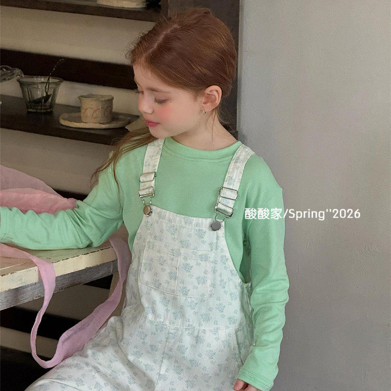 女童纯色软糯长袖T恤内搭春季新品韩系女宝宝圆领绿色上衣打底衫