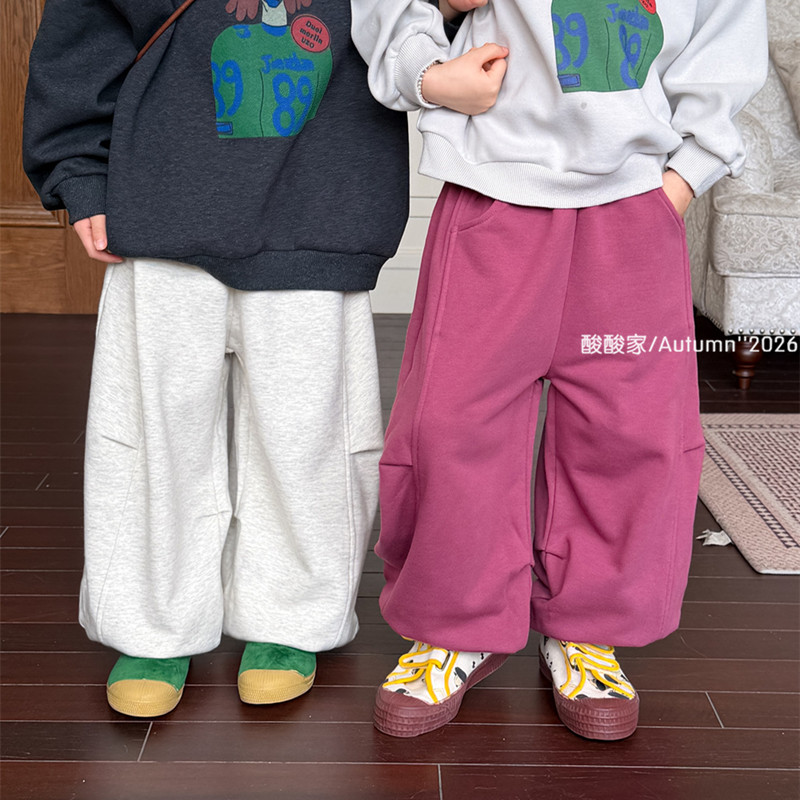 儿童纯色休闲卫裤束脚裤秋季新品韩系男女童宽松百搭运动裤长裤子