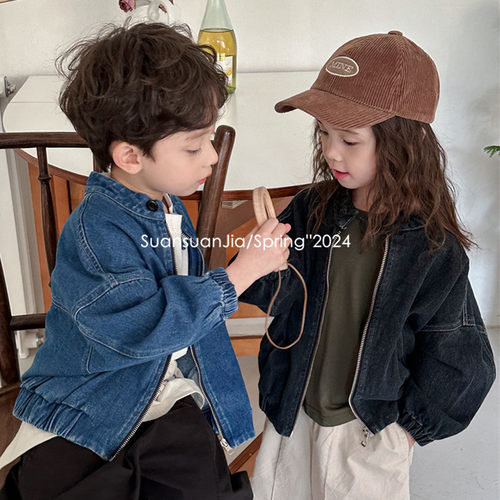 韩系童装儿童机车风短款牛仔外套