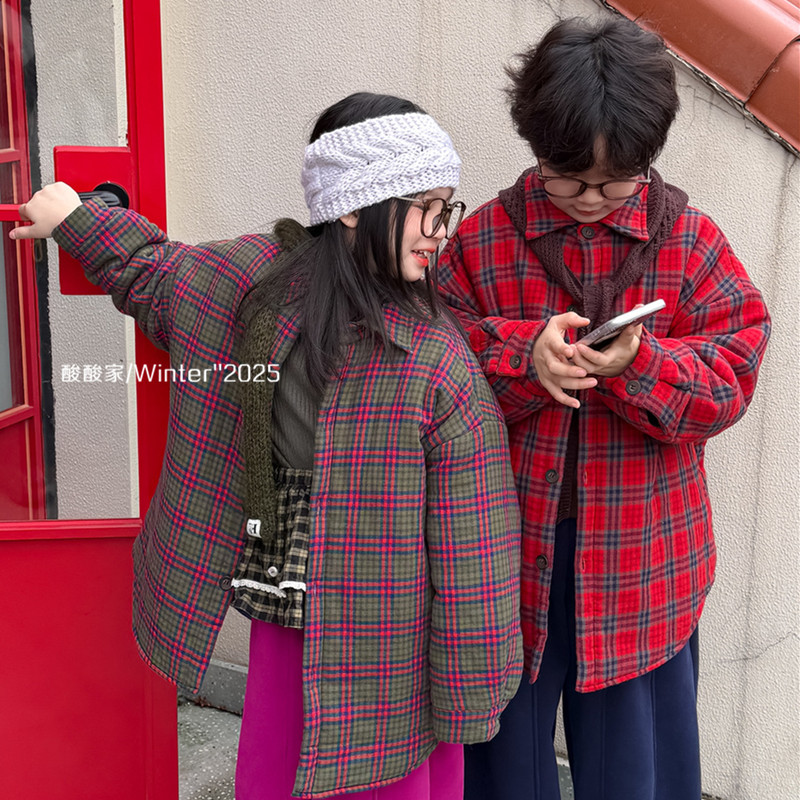 儿童复古腔调夹棉格子衬衫