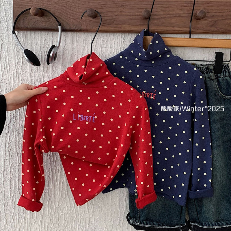 儿童复古波点弹力打底衫