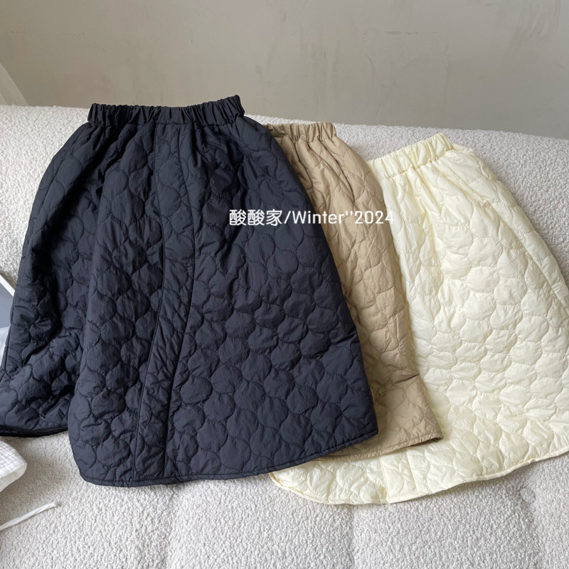 韩系童装女童纯色葫芦绗棉半身裙秋冬新品宝宝加棉裙子A字裙冬裙