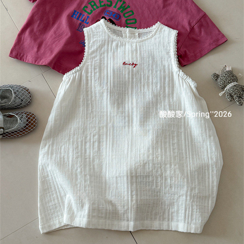 女童简约白色背心裙春季新品韩系女宝宝纯棉刺绣无袖连衣裙百搭