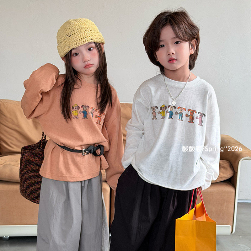 儿童可爱小狗印花长袖T恤春季新品韩系男女童雪花棉舒适休闲上衣,童装/婴儿装/亲子装,T恤,淘宝优惠券,粉丝福利购,淘宝优惠卷