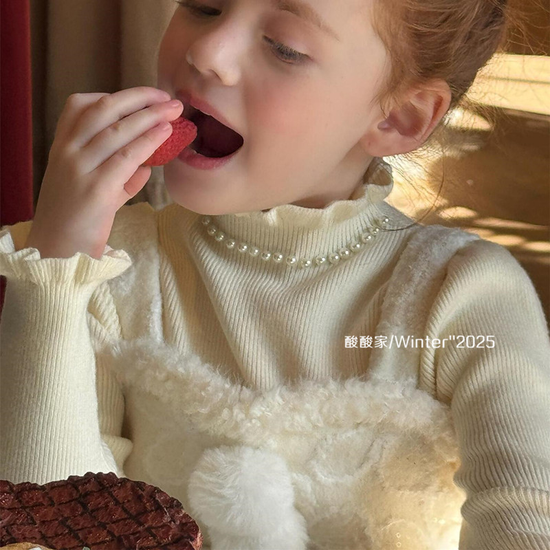 女童半高领针织打底衫毛衣