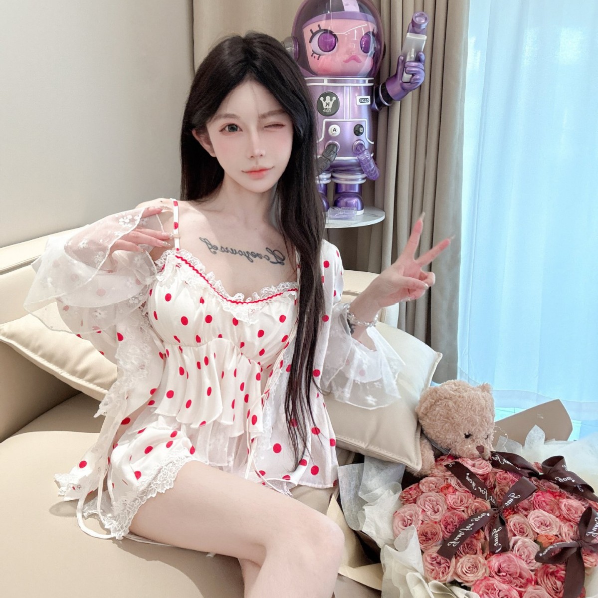 春秋季冰丝睡衣女宫廷风蕾丝纯欲