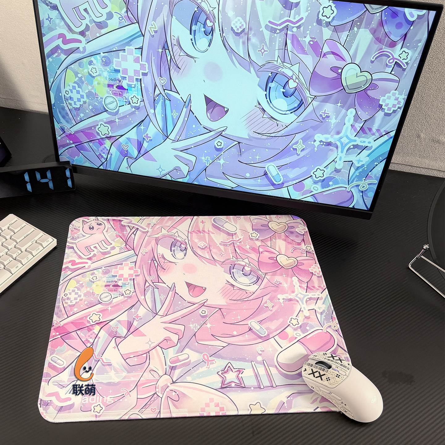 粉色插画浅沙萌地雷可爱橡胶鼠标垫二次元扭蛋风学生电竞防滑桌垫
