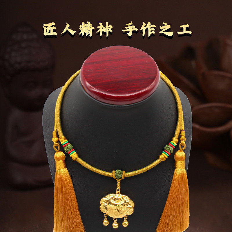 纯手工婴儿童宝宝金锁编绳长命锁红绳项圈项链绳吊坠红绳挂脖绳子