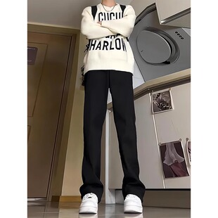 2025春秋季 vibe裤 美式 男款 子潮牌显高显瘦直筒微喇 黑色西裤 休闲裤