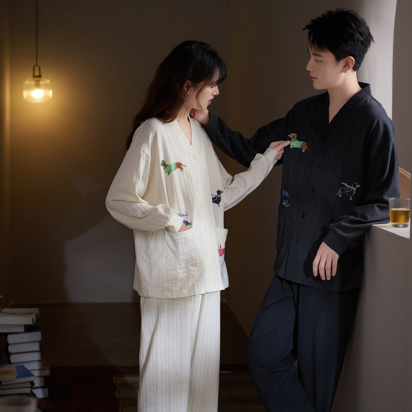 马克公主纯棉情侣睡衣女款春秋季日系可爱慵懒长袖男士家居服套装