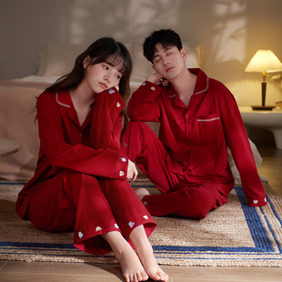 红色情侣新婚结婚本命年婚庆家居服套装 马克公主纯棉睡衣秋季 春秋