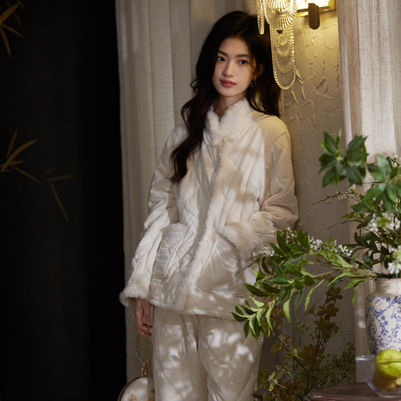 马克公主三层夹棉睡衣女冬季新款新中式高领保暖珊瑚绒家居服冬天,女士内衣/男士内衣/家居服,睡衣/家居服套装,淘宝优惠券,粉丝福利购,淘宝优惠卷