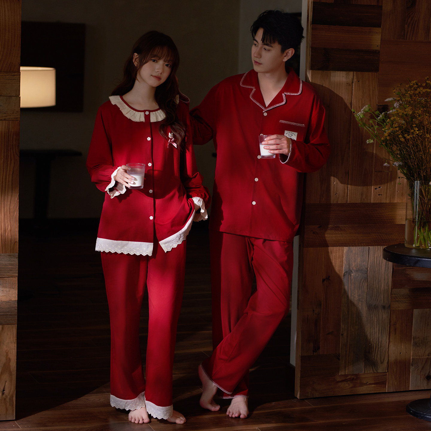 马克公主本命年红色睡衣女款纯棉可爱情侣结婚新婚家居服男士套装