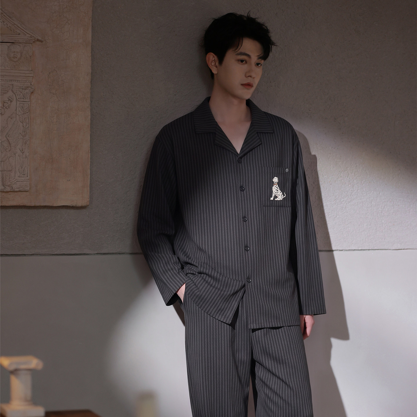 马克公主春秋高级长袖条纹睡衣男