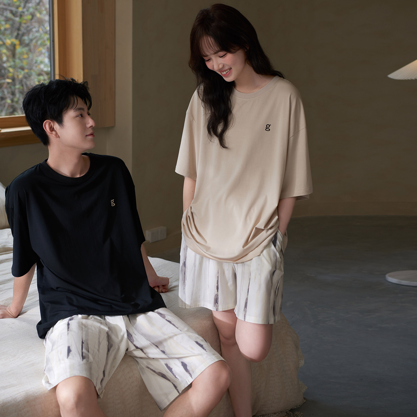 马克公主情侣睡衣夏季女短袖莫代尔凉感大码休闲简单家居服套装男