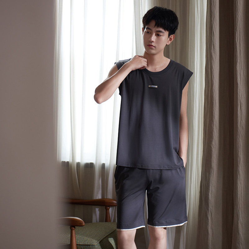 马克公主睡衣男款夏季莫代尔薄款无袖背心坎肩宽松休闲家居服外穿