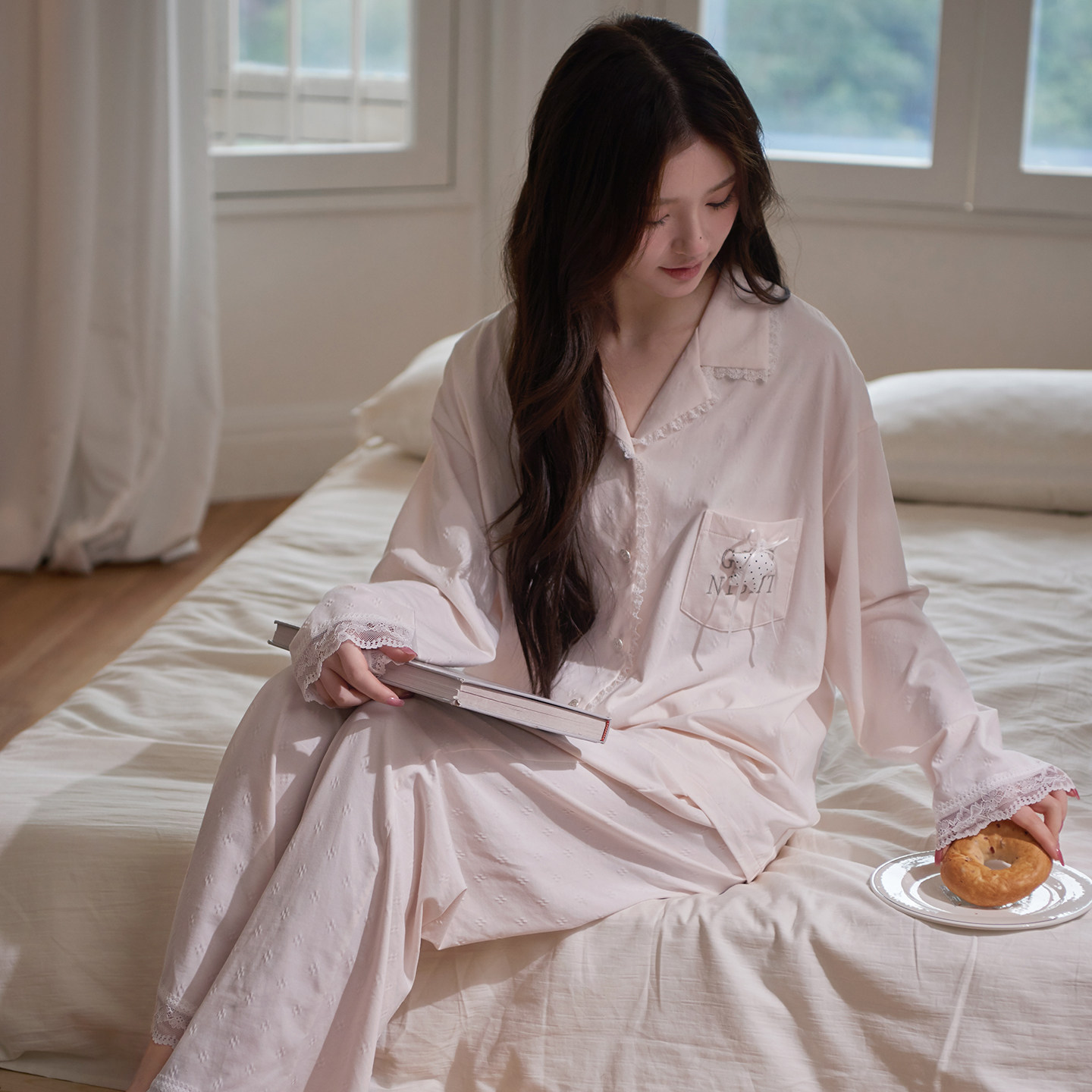 马克公主韩式少女风蕾丝纯棉睡衣
