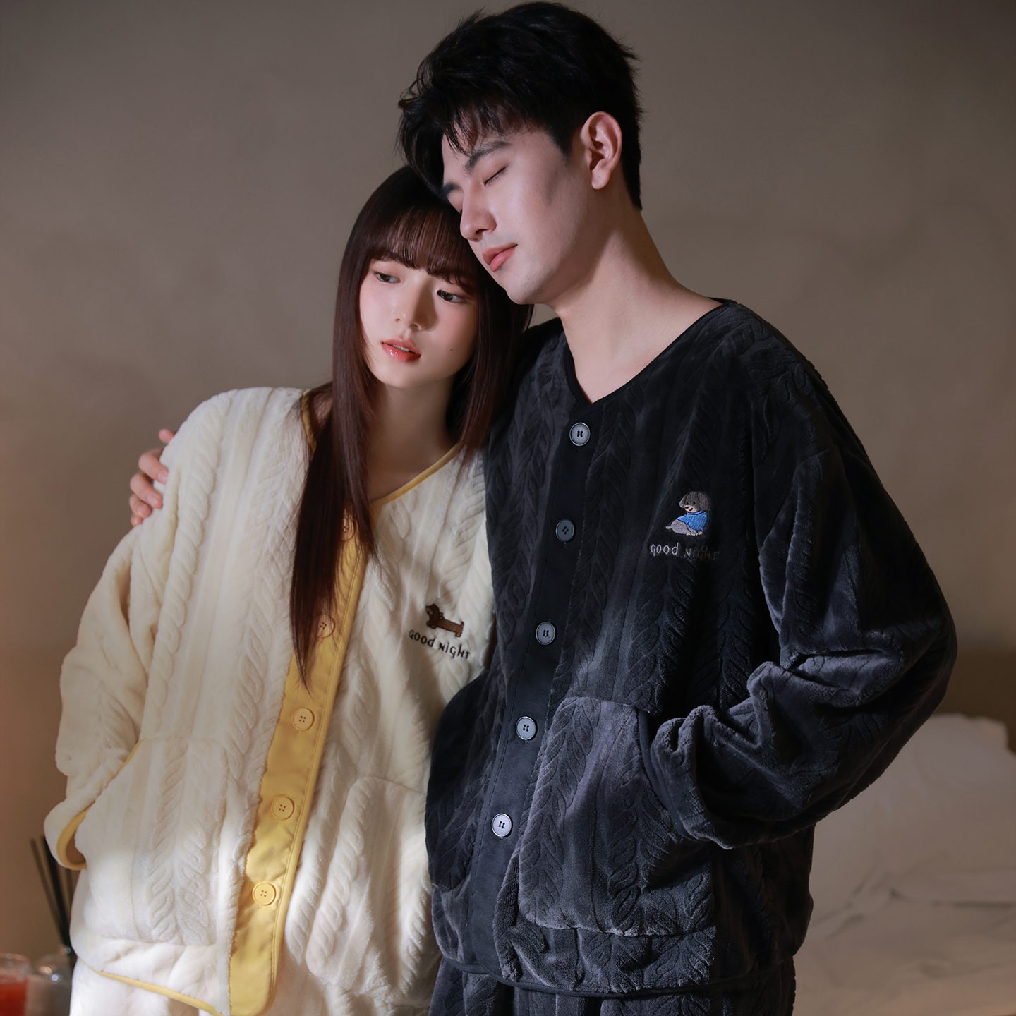 马克公主珊瑚绒加厚加绒情侣睡衣