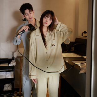 马克公主情侣睡衣女春秋季长袖纯棉可爱休闲慵懒四季家居服套装男