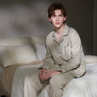 马克公主纯棉睡衣男款秋季长袖高级感家居服春秋款可外穿休闲套装