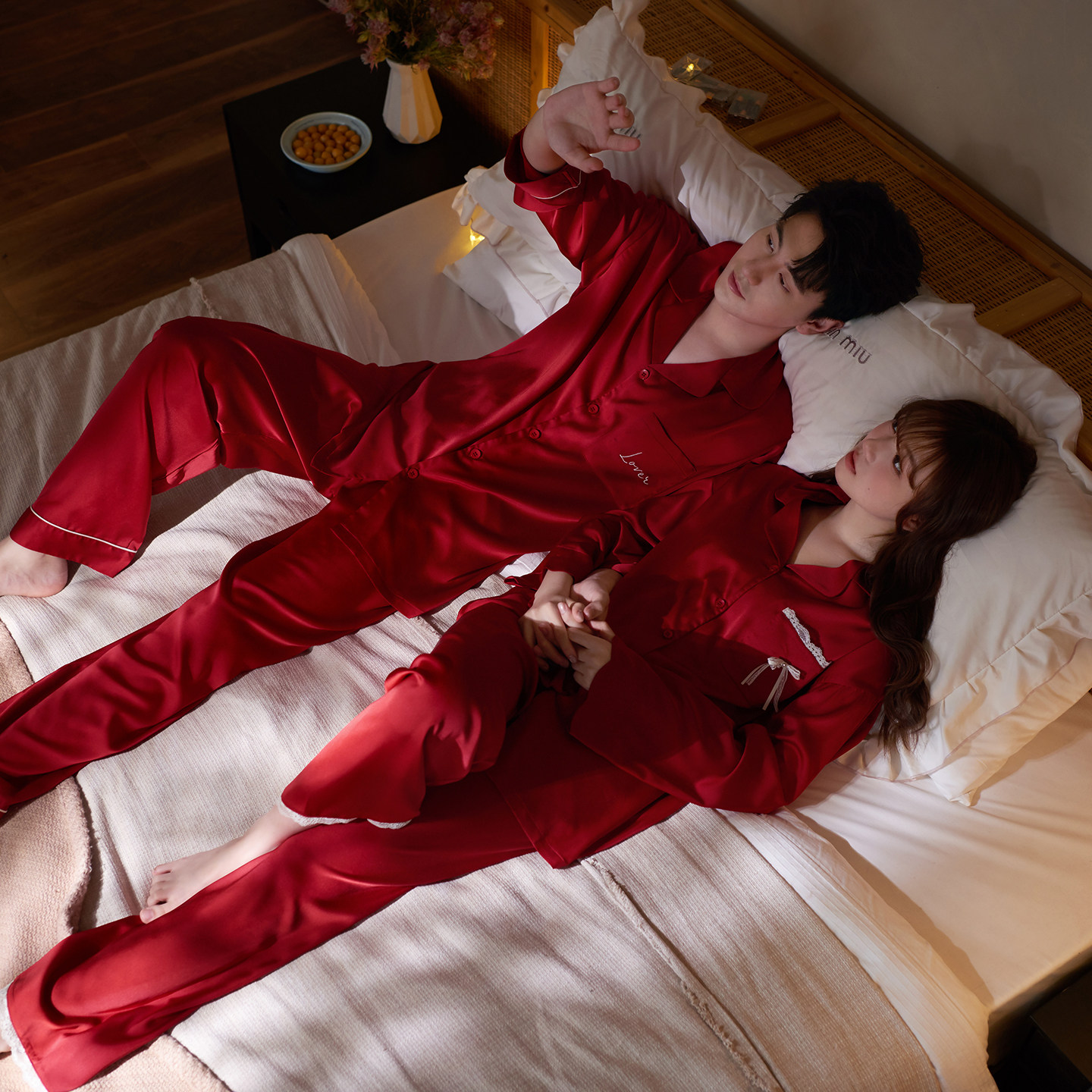 马克公主红色睡衣结婚情侣春秋冰丝新婚高档婚庆家居服本命年男女