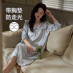 宽松大码 马克公主甜美可爱睡裙女夏季 带胸垫睡衣宫廷风冰丝连衣裙