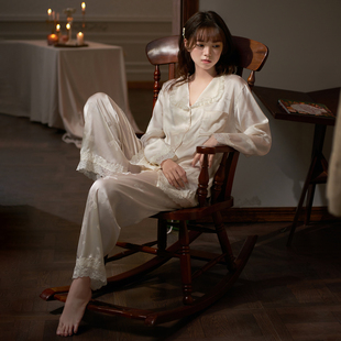 马克公主高级感缎面睡衣女春夏法式蕾丝精致漂亮可出门丝绸家居服
