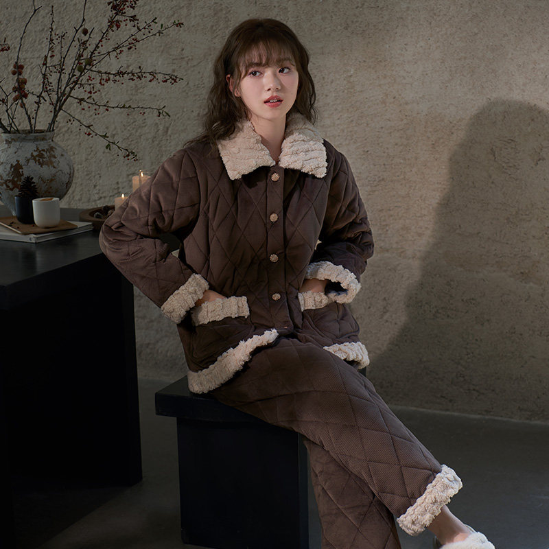 马克公主冬季睡衣女三层夹棉珊瑚绒加厚家居服高级感保暖加绒套装,女士内衣/男士内衣/家居服,睡衣/家居服套装,淘宝优惠券,粉丝福利购,淘宝优惠卷