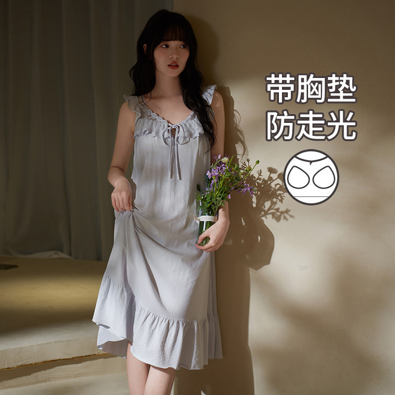 马克公主带胸垫吊带睡裙夏季纯棉甜美风可爱无袖少女睡衣2025新款