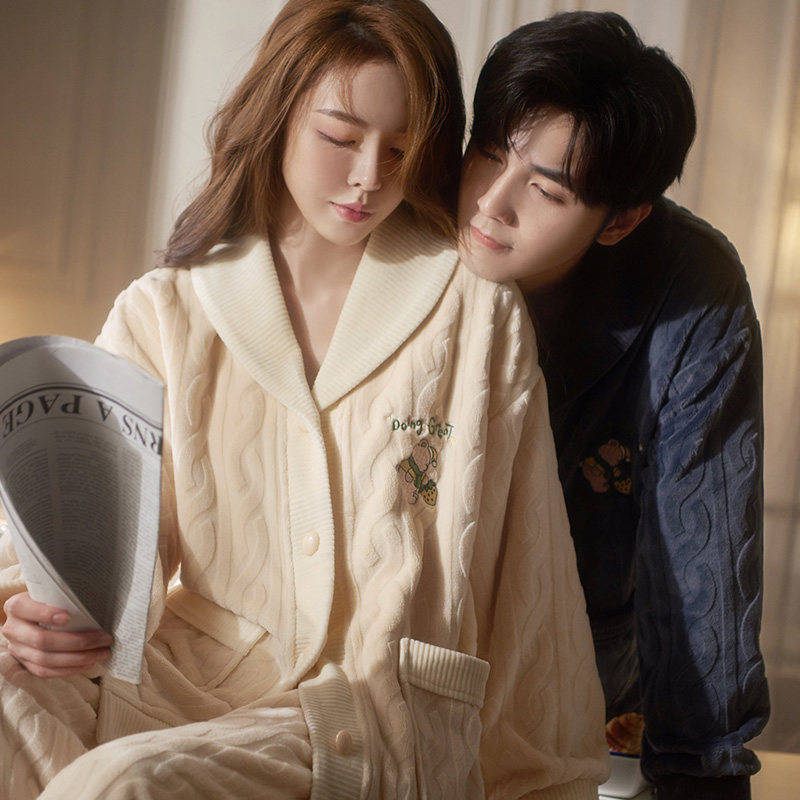 马克公主情侣睡衣冬季珊瑚绒女款加绒加厚冬天保暖可外穿家居服男