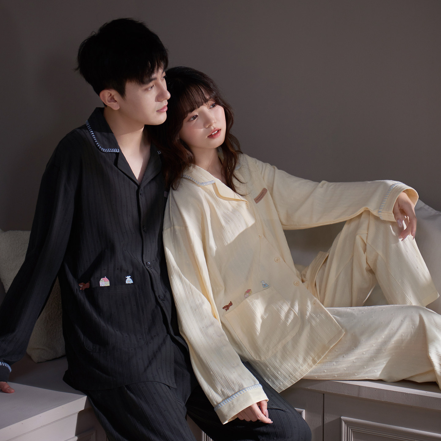 马克公主春秋季长袖情侣睡衣女款纯棉可爱休闲慵懒男士四季家居服