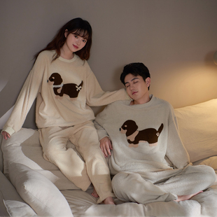 马克公主可爱毛绒情侣睡衣冬季女加厚加绒保暖卡通家居服男士套装