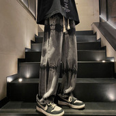 vibe高街长裤 秋季 宽松直筒阔腿潮牌痞帅裤 子美式 牛仔裤 男2023新款