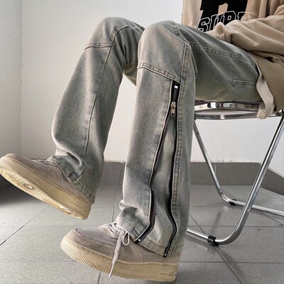 潮标蒂长裤水洗秋冬款拉链开衩