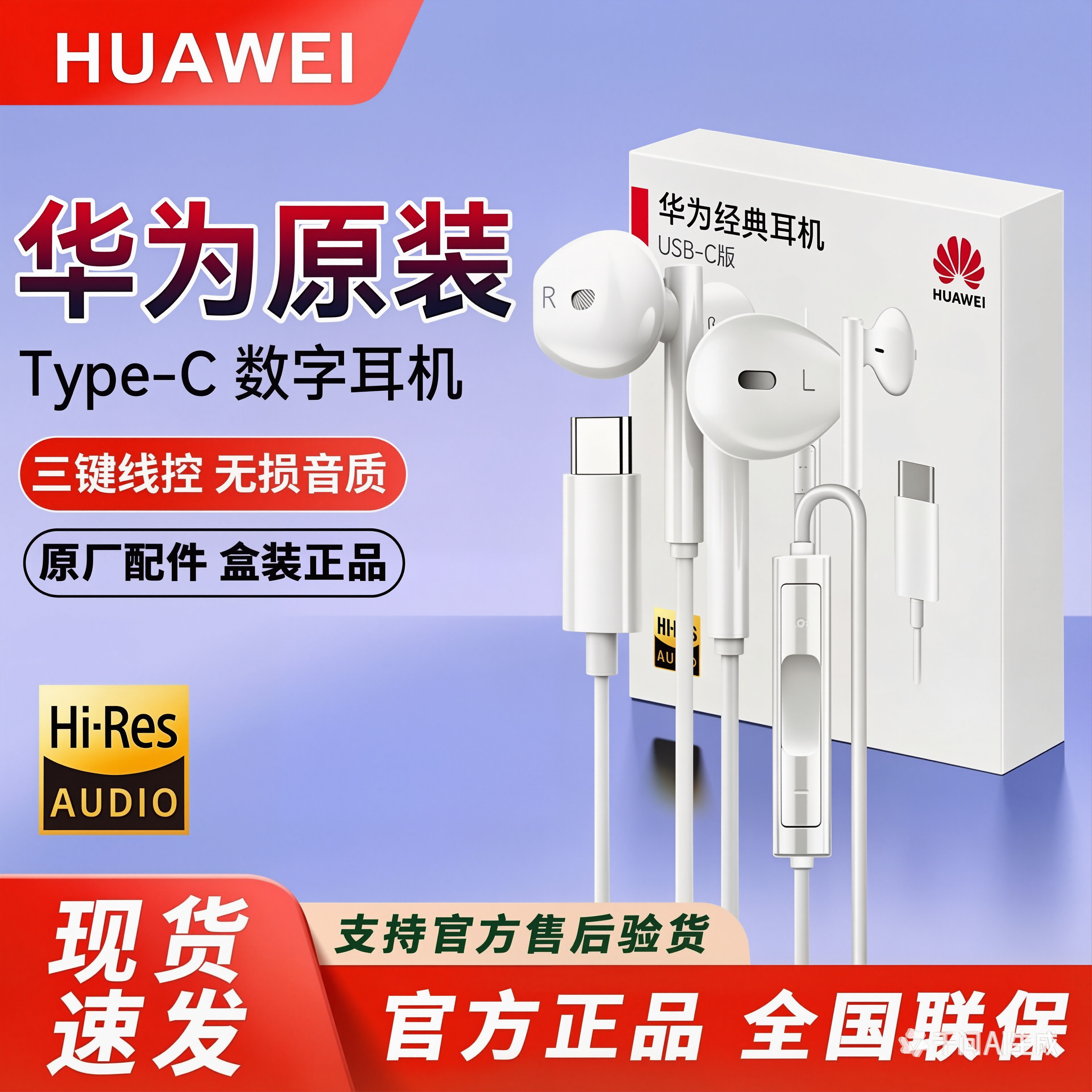 华为Mate70/60畅享80Pura90Nova15/14/13/12/11/10/9原装有线耳机