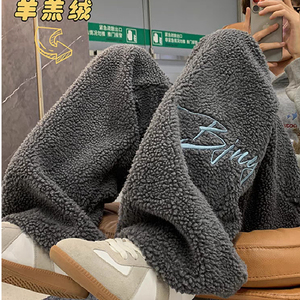 羊羔绒加绒加绒刺绣直筒长裤秋冬款学生韩版休闲裤102B-JR843P58图片
