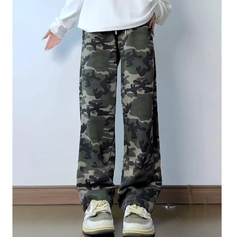 美式复古弯刀迷彩裤男款春秋垂感直筒微喇卫裤cleanfit慵懒风裤子,男装休闲裤,星座102B