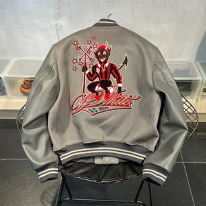 秋2025毛巾绣毛尼拼皮宽松棒球服外套米兰刺绣夹克102B-W8935P95图片