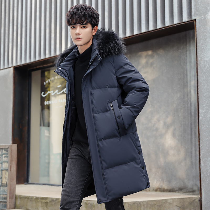 羽绒服情侣中长款冬装真毛领加厚斜口袋男女白鸭绒102B-Y5209P235，男装羽绒服，星座102B