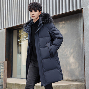 羽绒服情侣中长款冬装真毛领加厚斜口袋男女白鸭绒102B-Y5209P235，男装羽绒服，星座102B