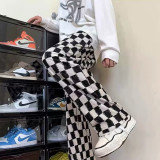 男女同款棋盘格裤子潮流痞帅阔腿裤潮牌宽松休闲裤102B-K0878P38，男装休闲裤，星座102B