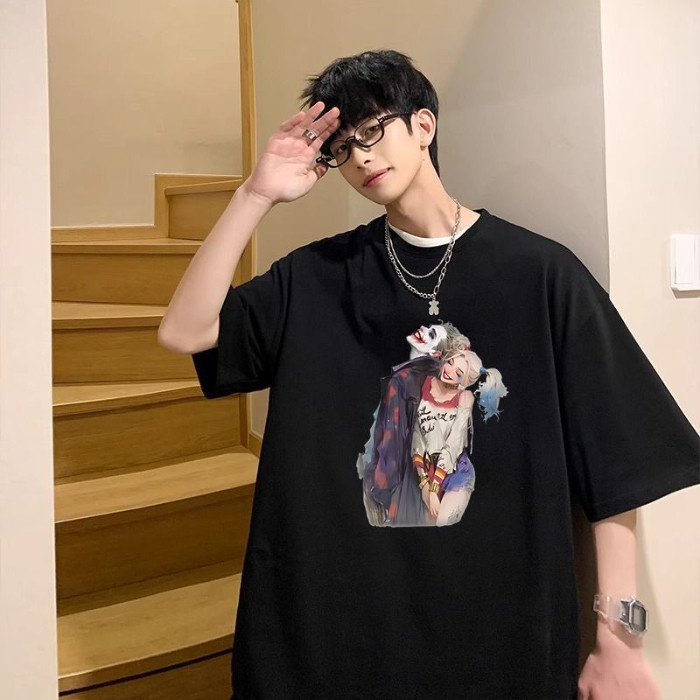 纯棉淘抖质量高街男女夏小丑印花潮ins情侣短袖t恤102B-T2225P30,男装T恤,星座102B