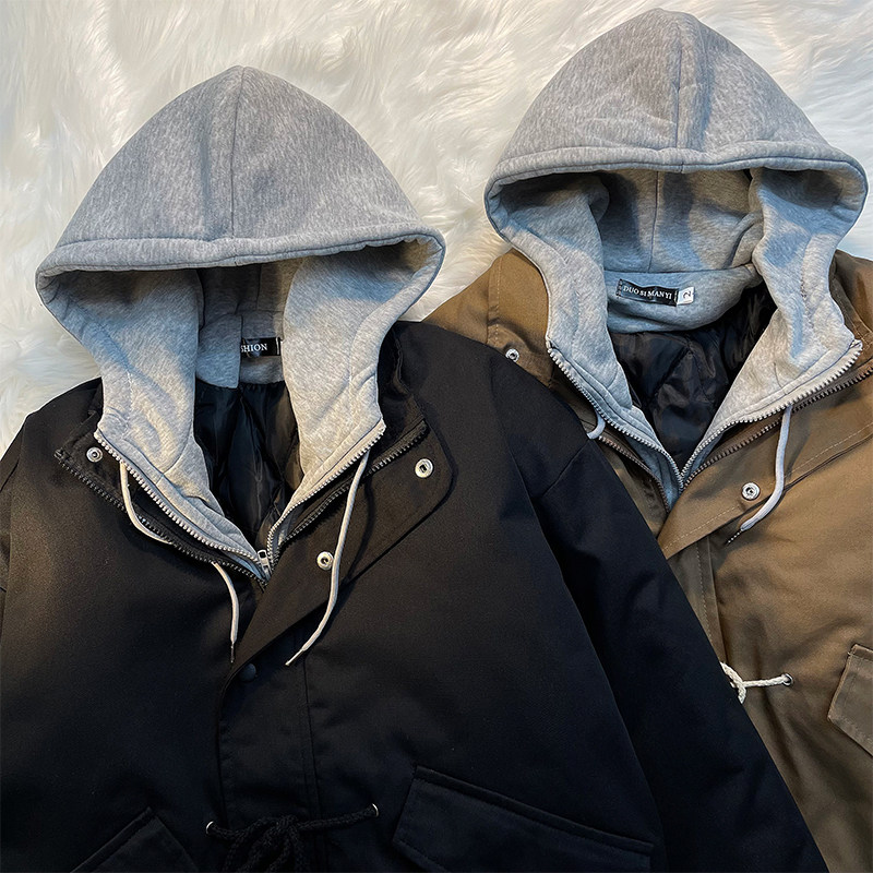 美式棉服假两件韩版秋冬新款宽松棉袄情侣棉衣外套102B-M675P105图片