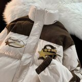 美式高街字母贴布立领面包服冬季加厚潮情侣棉服102B-M318P125，男装棉衣，星座102B