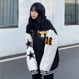 加厚棉款美式街头潮牌宽松星星印花棒球服外套男女102B-JK8125P88，女装短外套，星座102B
