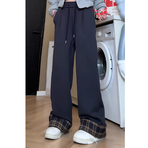 撞色苏格兰格直筒长裤秋冬款款式运动休闲裤102B-K4818P45加绒55图片